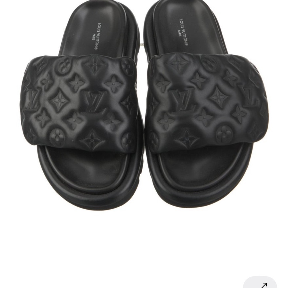 NEW Louis Vuitton Black Embossed Monogram Padded Slide Sandals